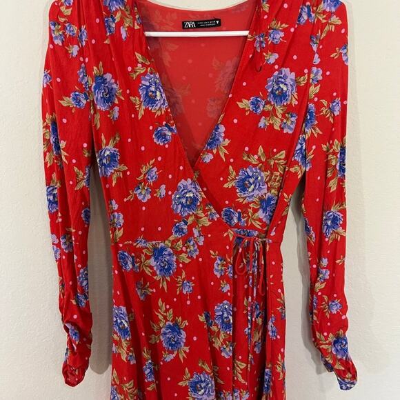 Zara Women's Red Floral Mini Wrap Dress Size S Style 9049/687/600/S - Picture 4 of 12